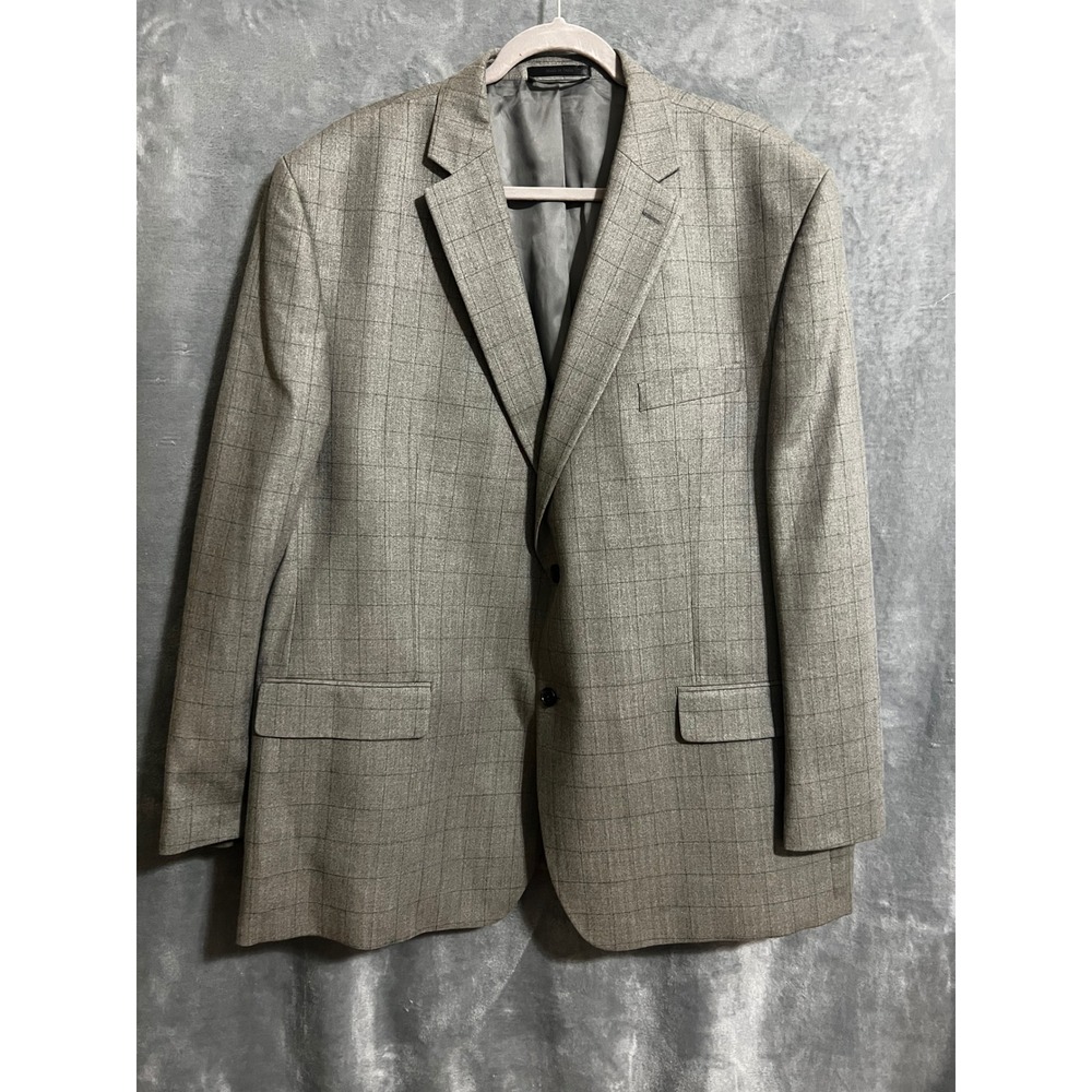 Lauren Ralph Lauren 50R Gray Plaid Silk Wool Sport Coat Blazer Two Button